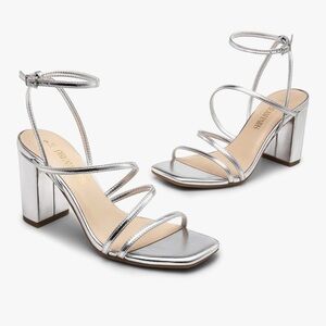 Dream Pairs Silver Strappy Block Heel Sandals
